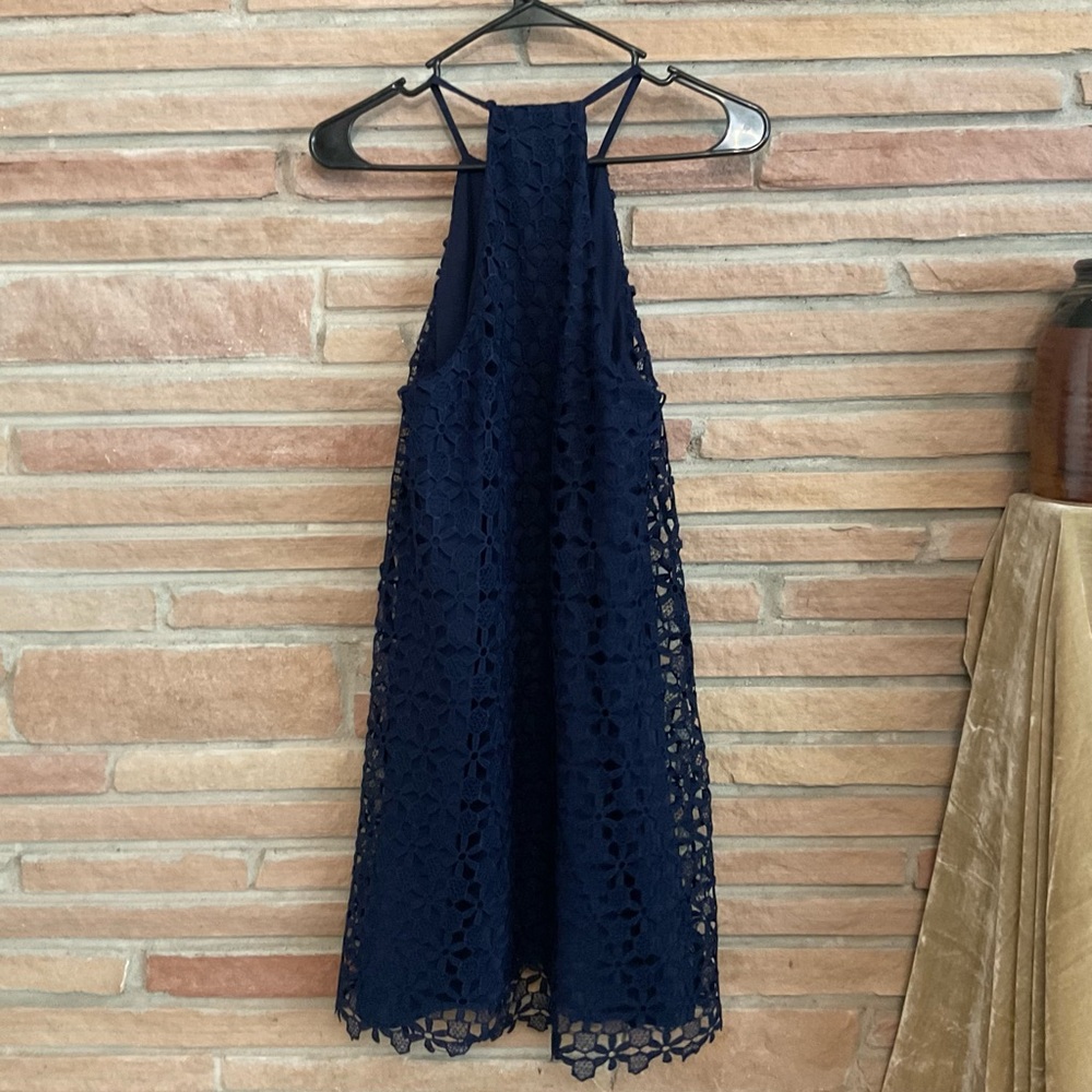 Chelsea 28 Dark Blue Floral Crochet Lace Sleeveless Dress Small - Picture 6 of 8